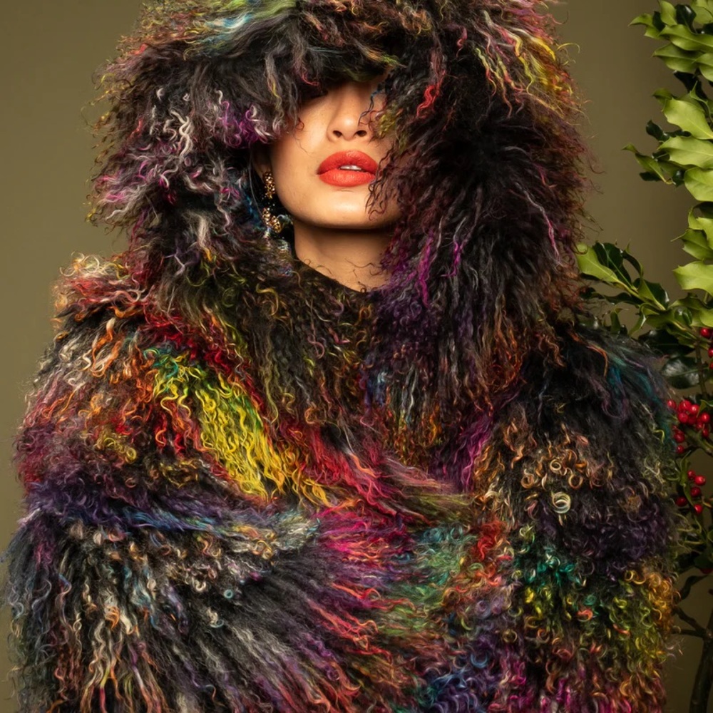 Multicolor Mongolian Lamb Fur Coat